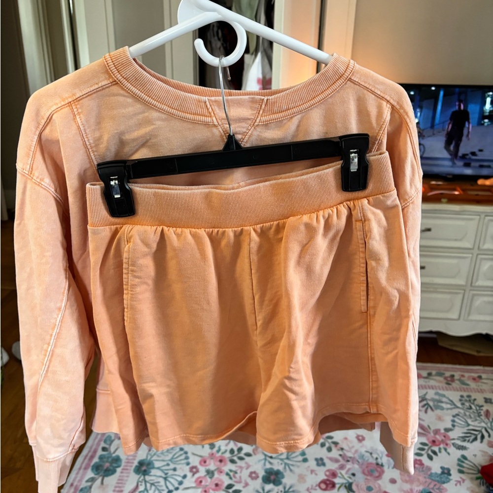 Women’s Peach Long-Sleeve Top/Shorts set